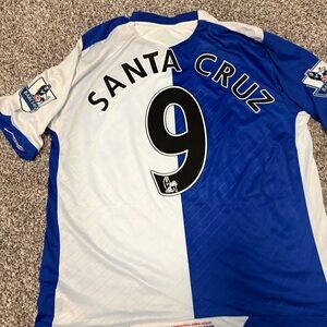 2009 Umbro Blackburn Rovers Home Soccer Jersey Roque Santa Cruz Men XL Paraguay